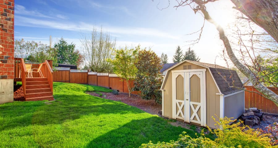 Fenced backyard with storage shed in Savannah